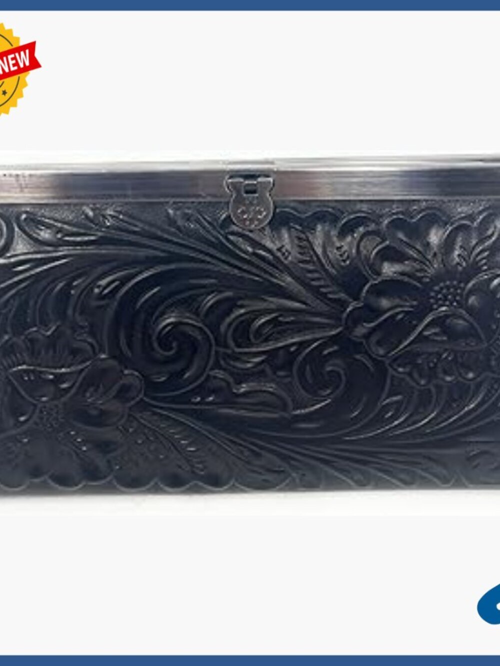 Tooled Leather Clutch Wallet with RFID Protection and Multiple Pockets